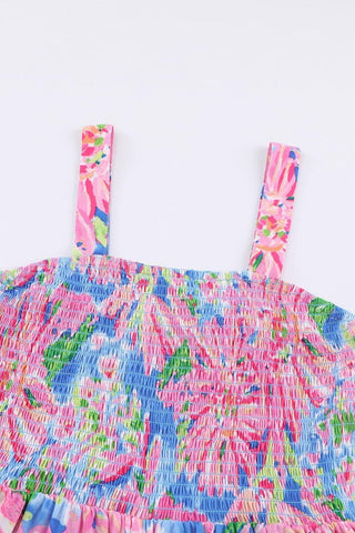 Floral Smocked Square Neck Jumpsuit with Pockets - SwagglyLife Home & Fashion