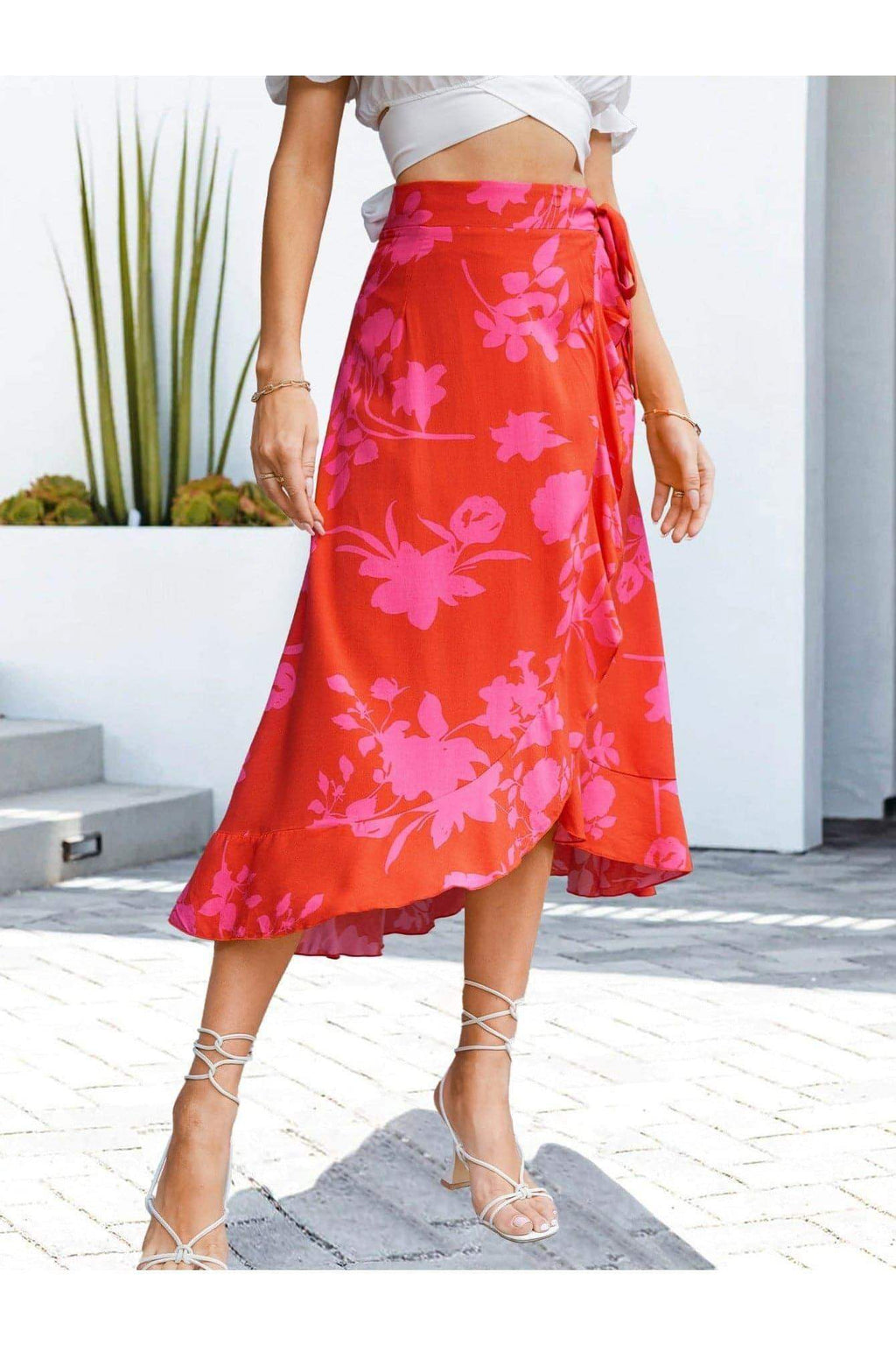 Floral Tied Ruffled Skirt - SwagglyLife Home & Fashion