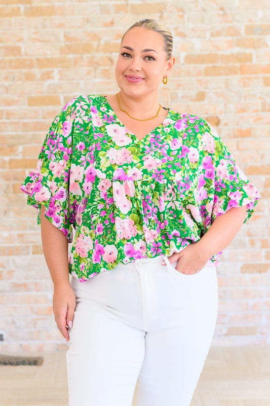 Florence V-Neck Statement Top in Kelly Green in - Tops photo
