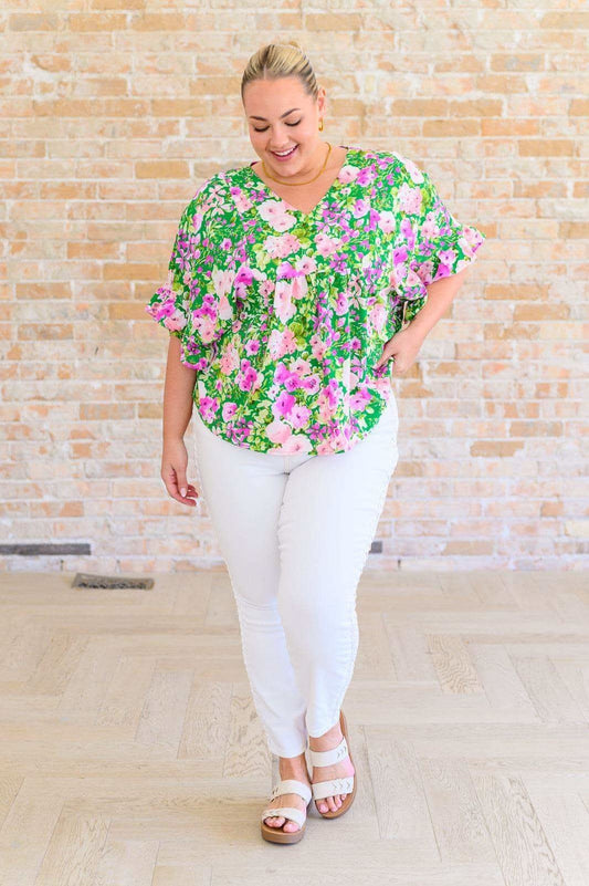 Florence V-Neck Statement Top in Kelly Green in - Tops photo