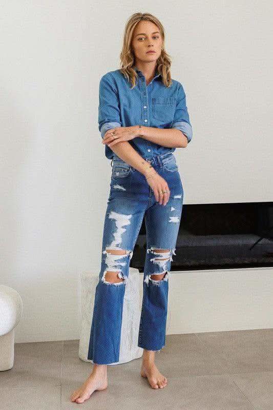 Flying Monkey Jeans Distressed High Rise Ankle Relaxed Straight in - Pants photo
