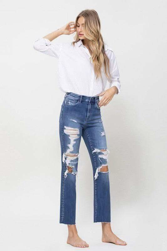 Flying Monkey Jeans Distressed High Rise Ankle Relaxed Straight - SwagglyLife Home & Fashion