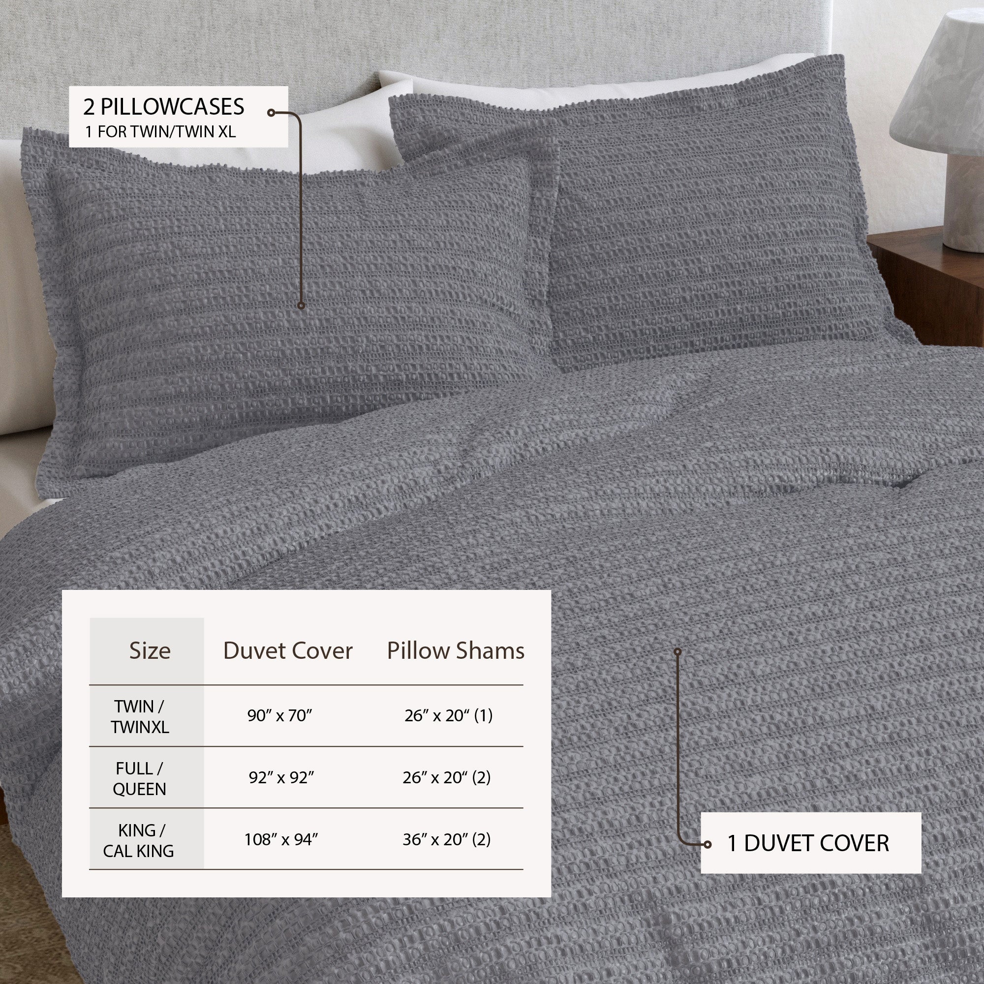 100% Cotton Honeycomb Waffle Duvet Set - Mattea Collection in - Duvet photo
