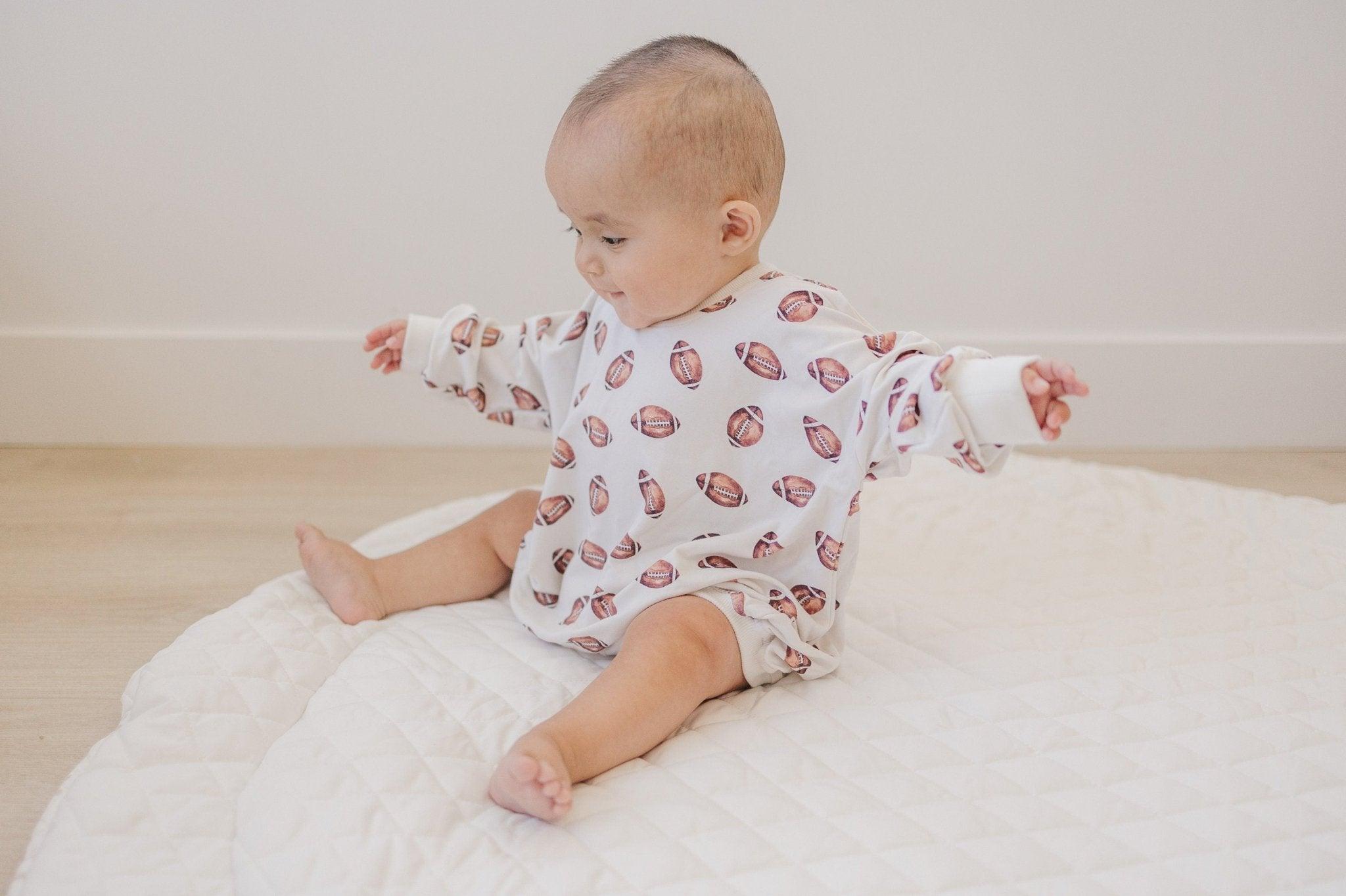 Football Print Bamboo Bubble Romper in - photo
