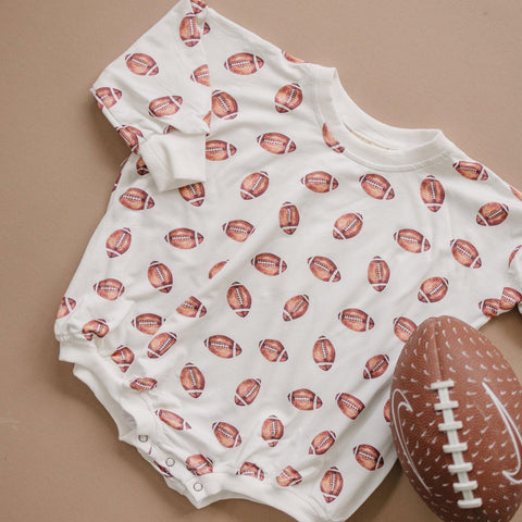 Football Print Bamboo Bubble Romper in - photo