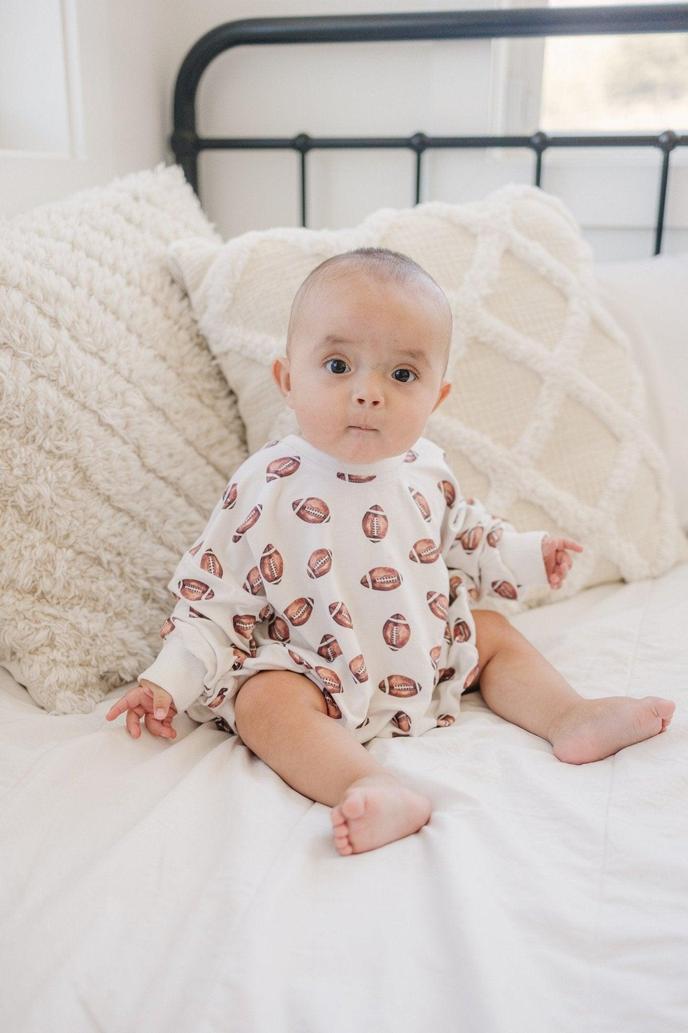 Football Print Bamboo Bubble Romper in - photo