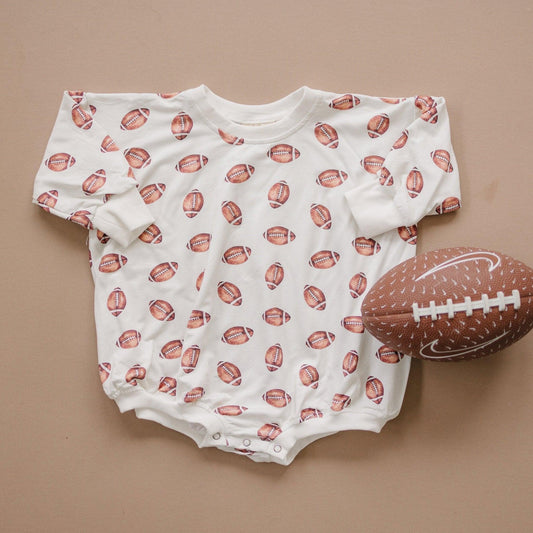 Football Print Bamboo Bubble Romper in - photo