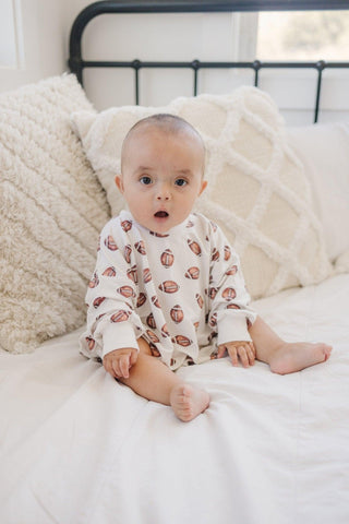 Football Print Bamboo Bubble Romper in - photo