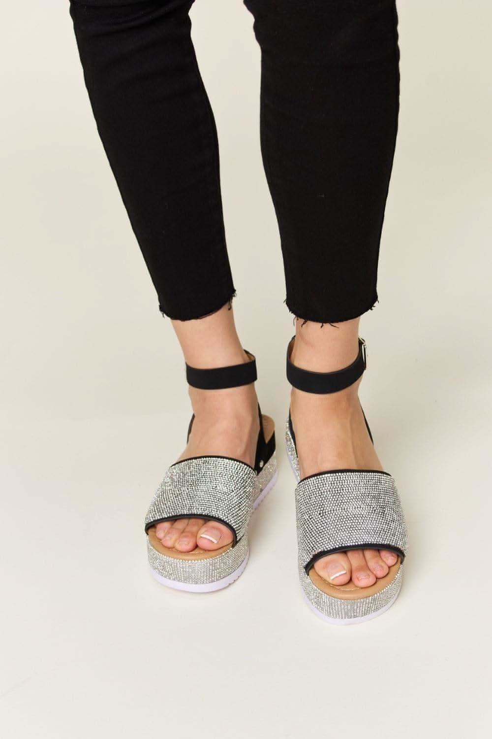 Forever Link Rhinestone Buckle Strappy Wedge Sandals - SwagglyLife Home & Fashion