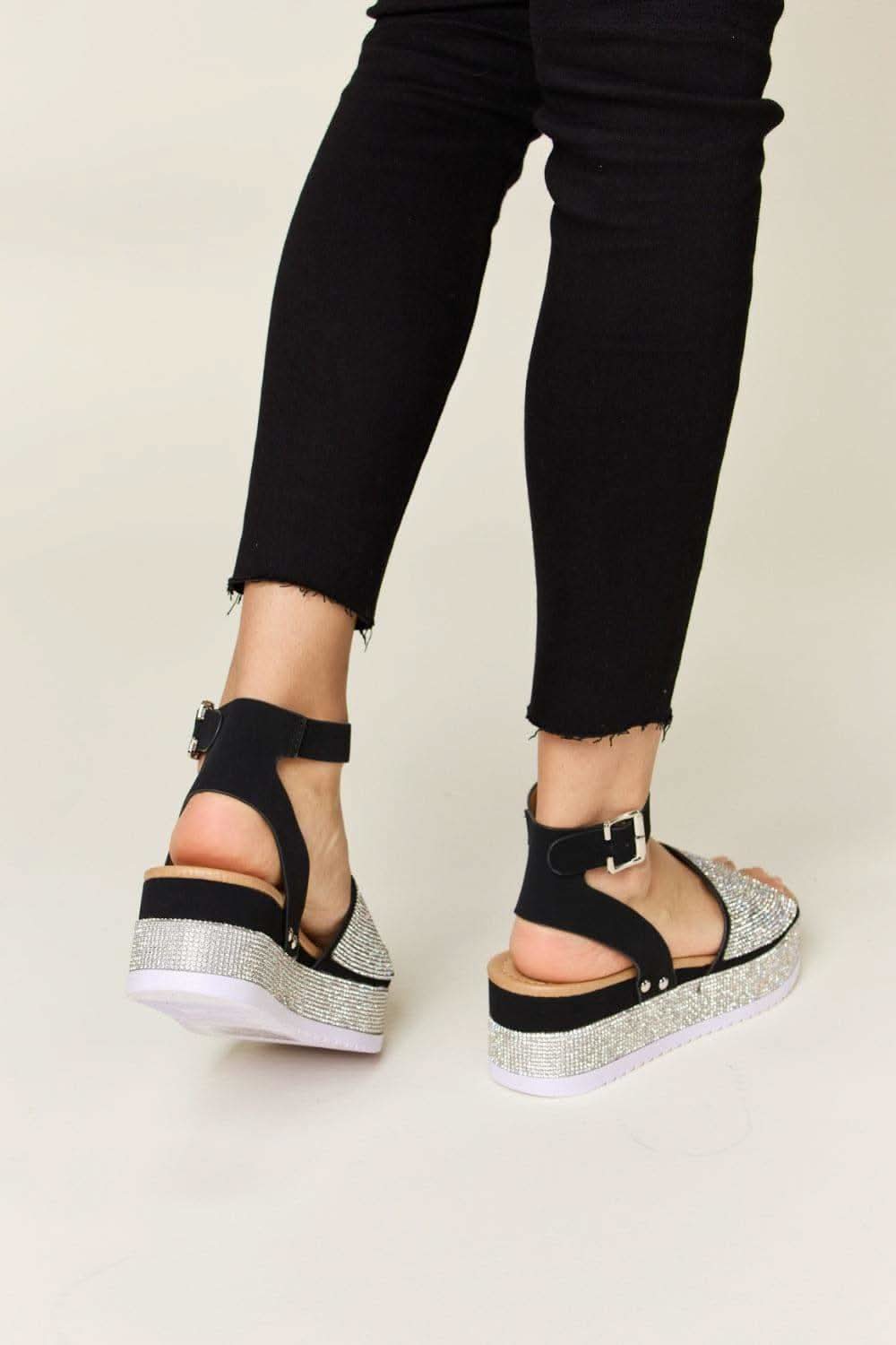Forever Link Rhinestone Buckle Strappy Wedge Sandals - SwagglyLife Home & Fashion