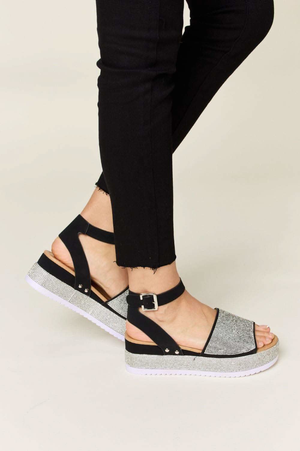 Forever Link Rhinestone Buckle Strappy Wedge Sandals - SwagglyLife Home & Fashion