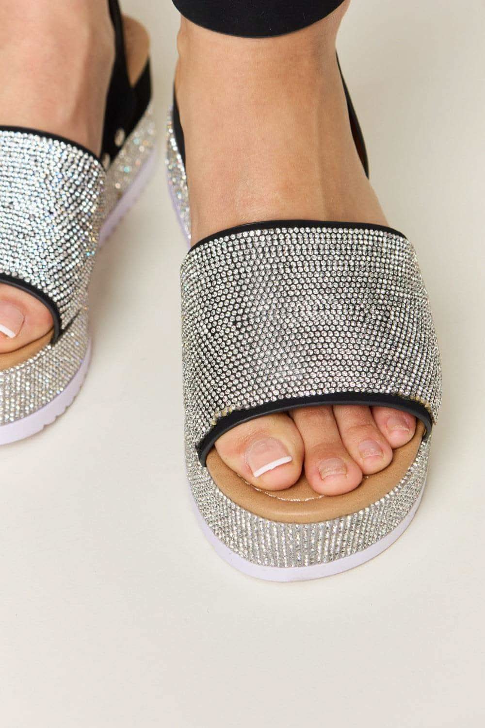 Forever Link Rhinestone Buckle Strappy Wedge Sandals - SwagglyLife Home & Fashion
