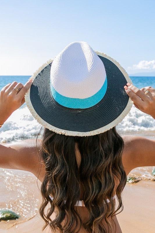 Fray-Edge Color Block Straw Panama Fedora Hat - SwagglyLife Home & Fashion
