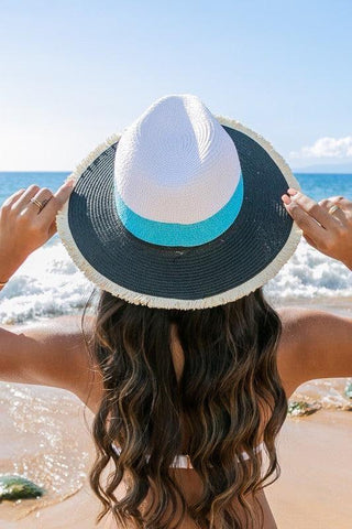 Fray-Edge Color Block Straw Panama Fedora Hat - SwagglyLife Home & Fashion