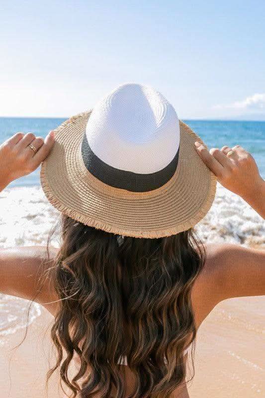 Fray-Edge Color Block Straw Panama Fedora Hat - SwagglyLife Home & Fashion