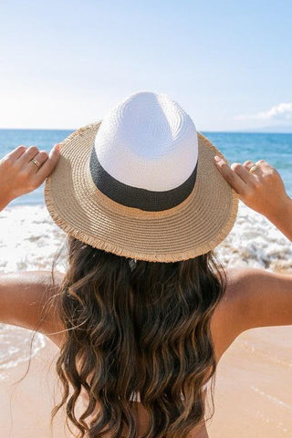 Fray-Edge Color Block Straw Panama Fedora Hat - SwagglyLife Home & Fashion