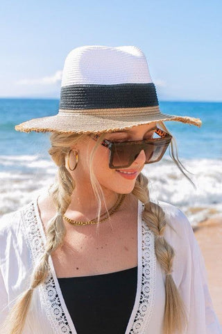 Fray-Edge Color Block Straw Panama Fedora Hat - SwagglyLife Home & Fashion