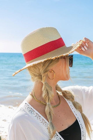 Fray-Edge Color Block Straw Panama Fedora Hat - SwagglyLife Home & Fashion