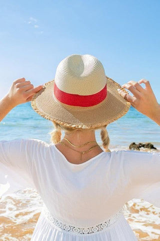 Fray-Edge Color Block Straw Panama Fedora Hat - SwagglyLife Home & Fashion