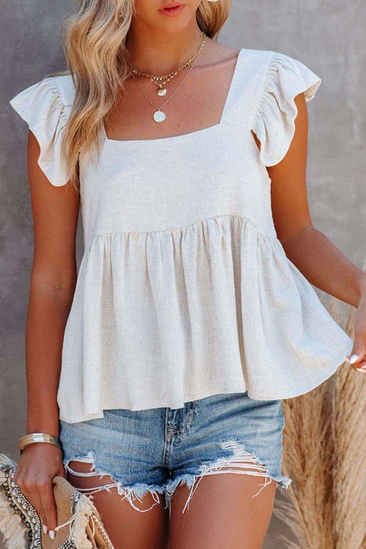 Ruffled Square Neck Cap Sleeve Blouse in - photo