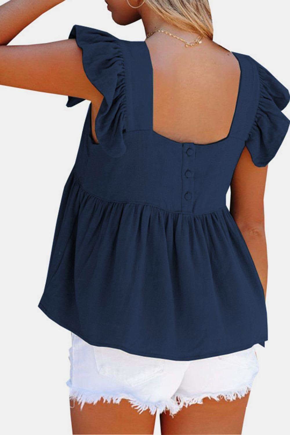 Full Size Ruffled Square Neck Cap Sleeve Blouse - SwagglyLife Home & Fashion