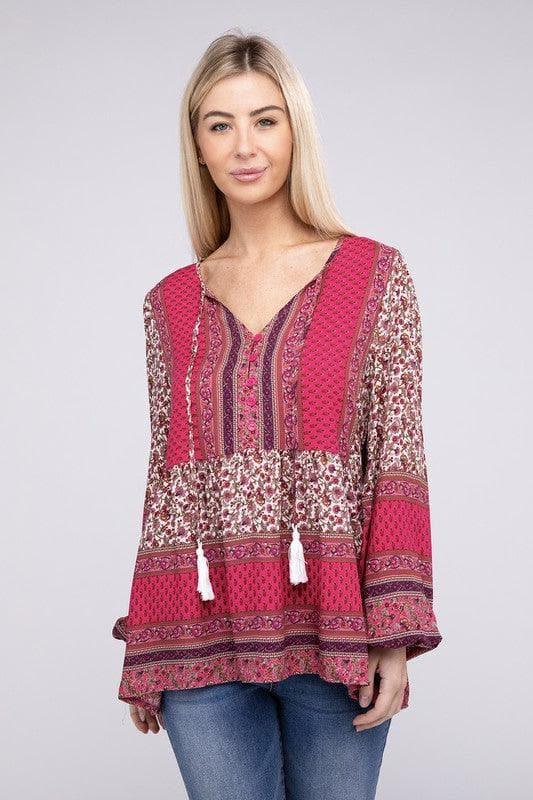 Gabrielle Tie Neck Ruffle Hem Blouse - SwagglyLife Home & Fashion