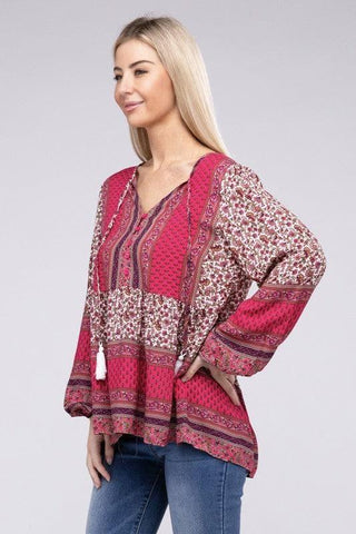 Gabrielle Tie Neck Ruffle Hem Blouse - SwagglyLife Home & Fashion
