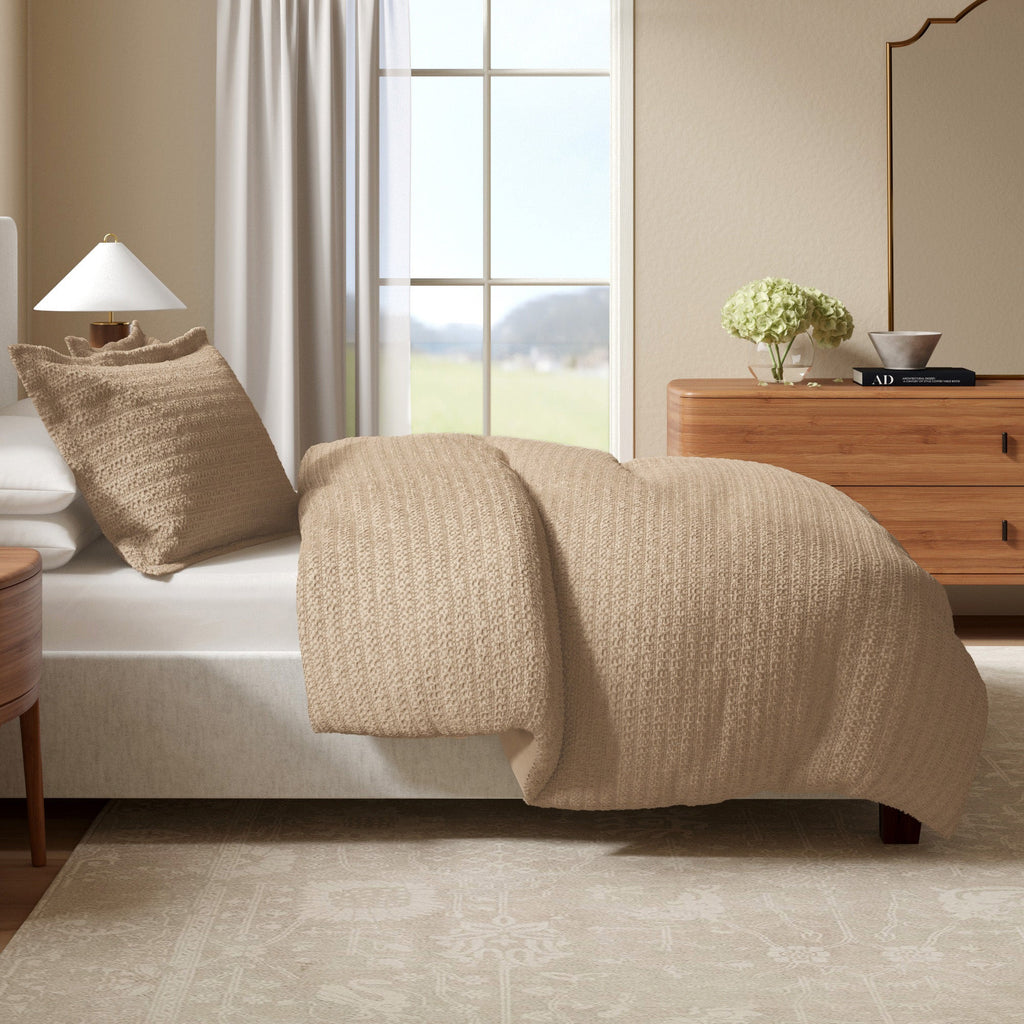 100% Cotton Honeycomb Waffle Duvet Set - Mattea Collection in Cappuccino - Duvet photo