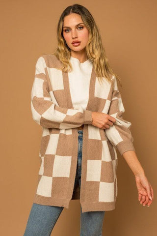 GILLI Checker Graphic Sweater Cardigan - SwagglyLife Home & Fashion