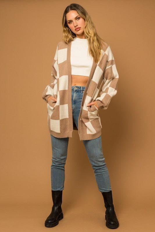 GILLI Checker Graphic Sweater Cardigan - SwagglyLife Home & Fashion