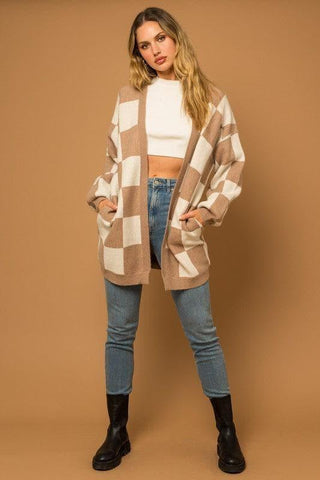 GILLI Checker Graphic Sweater Cardigan - SwagglyLife Home & Fashion