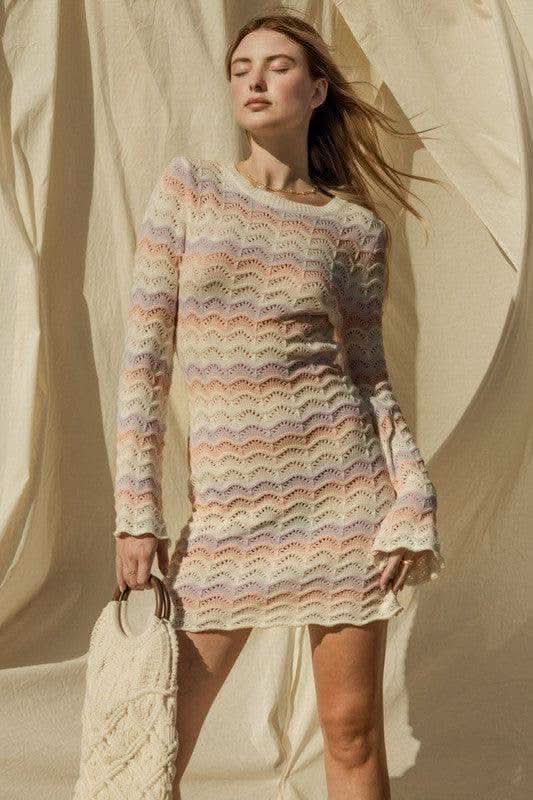 GILLI Round Neck Bell Sleeve Sweater Dress - SwagglyLife Home & Fashion