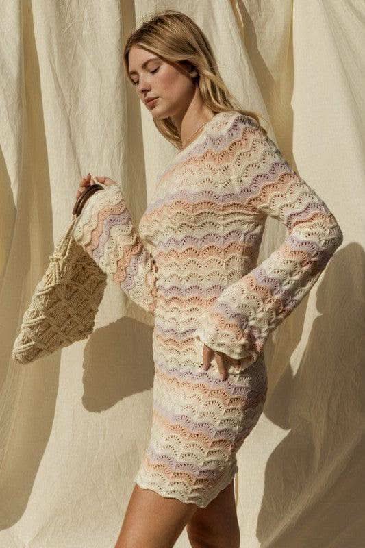 GILLI Round Neck Bell Sleeve Sweater Dress - SwagglyLife Home & Fashion
