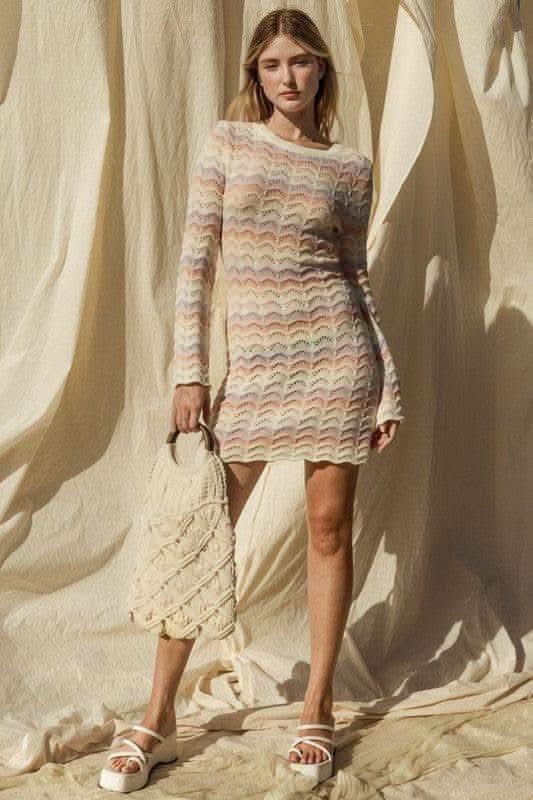 GILLI Round Neck Bell Sleeve Sweater Dress - SwagglyLife Home & Fashion