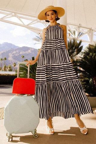 GILLI Sleeveless Stripe Maxi Tiered Dress - SwagglyLife Home & Fashion