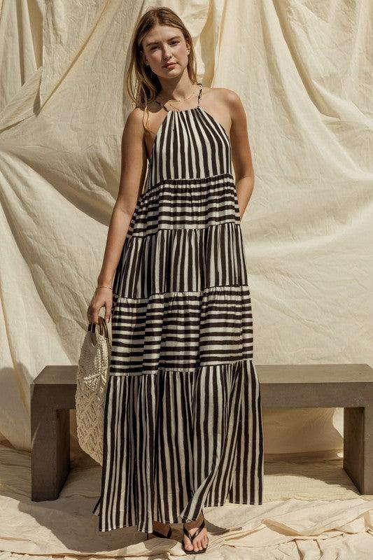 GILLI Sleeveless Stripe Maxi Tiered Dress - SwagglyLife Home & Fashion