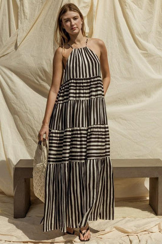GILLI Sleeveless Stripe Maxi Tiered Dress - SwagglyLife Home & Fashion