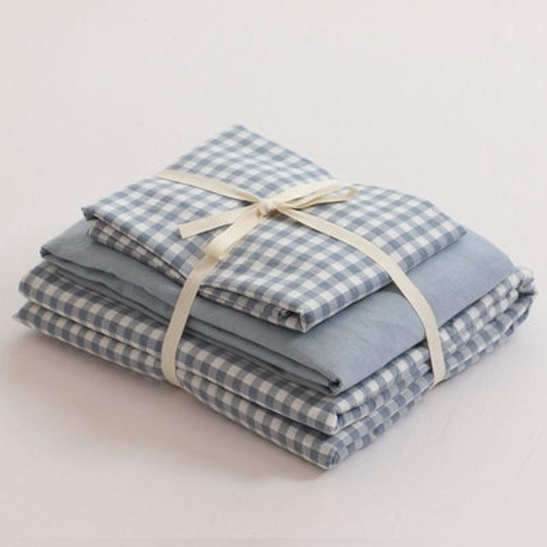 Gingham Bedding Set / Brown in Blue - Bedding Set photo