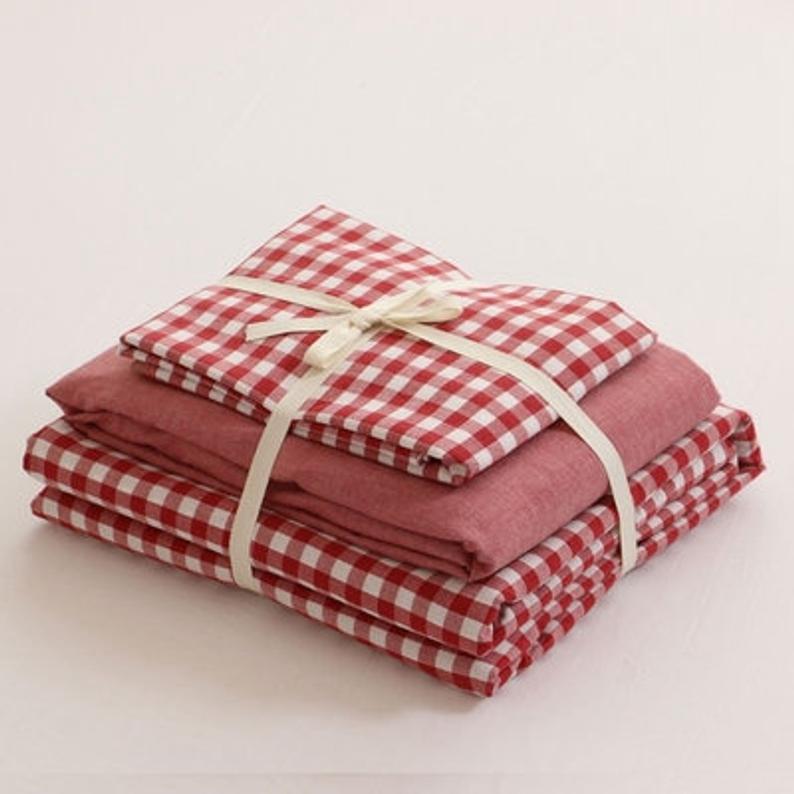 Gingham Bedding Set / Brown in Red - Bedding Set photo
