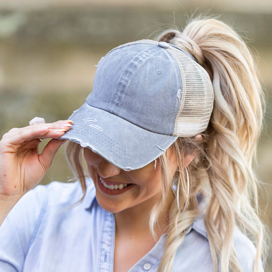 Distressed Messy Bun Hat Cap in - Baseball Caps photo