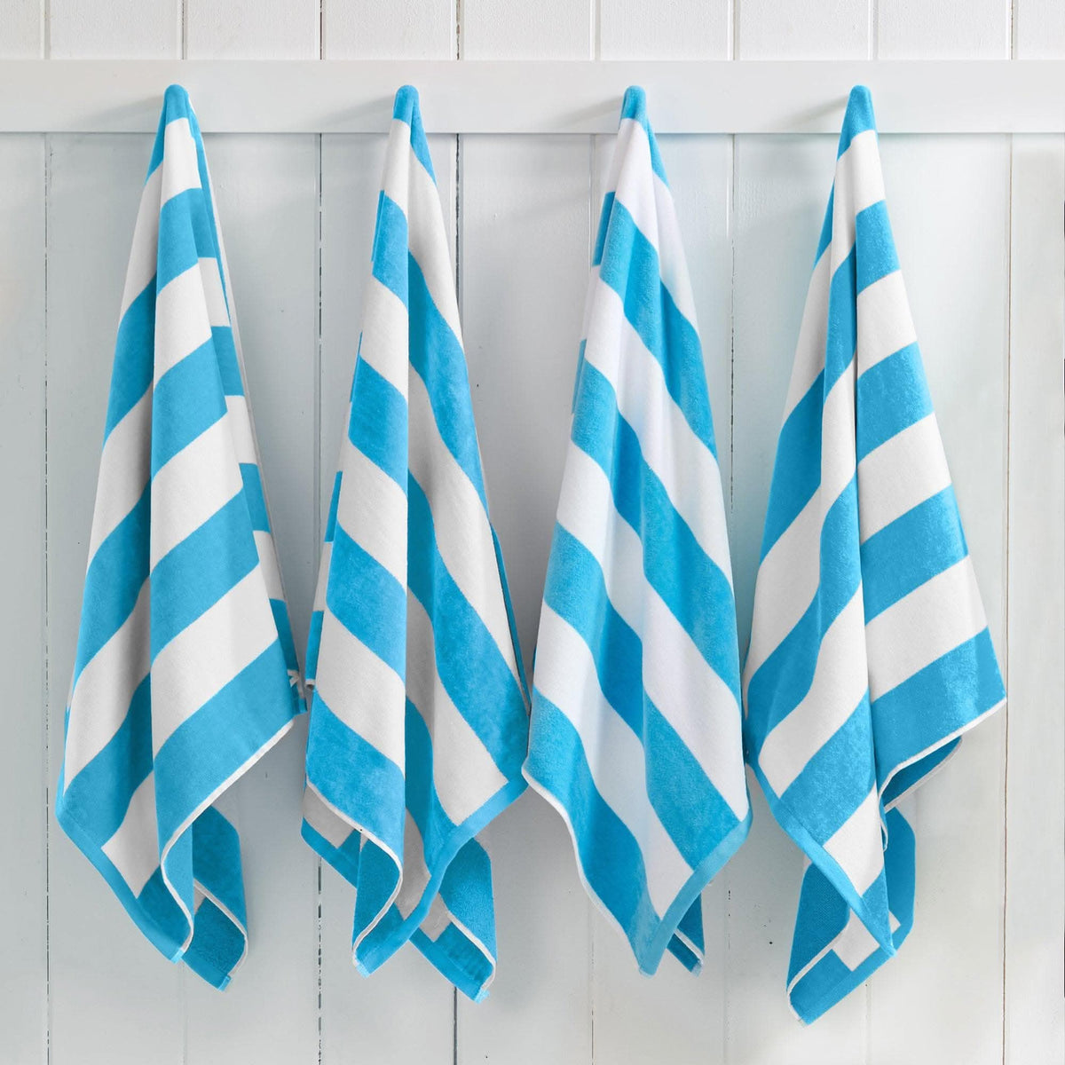 Cotton Velour Cabana Stripe Beach Towel - Novia Collection - 4 Pack- 30" x 60" Air Blue