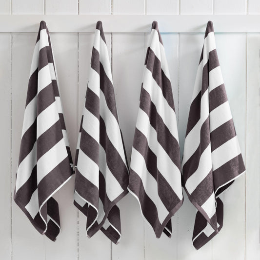 Cotton Velour Cabana Stripe Beach Towel - Novia Collection in 4 Pack- 30" x 60" Charcoal Grey - photo