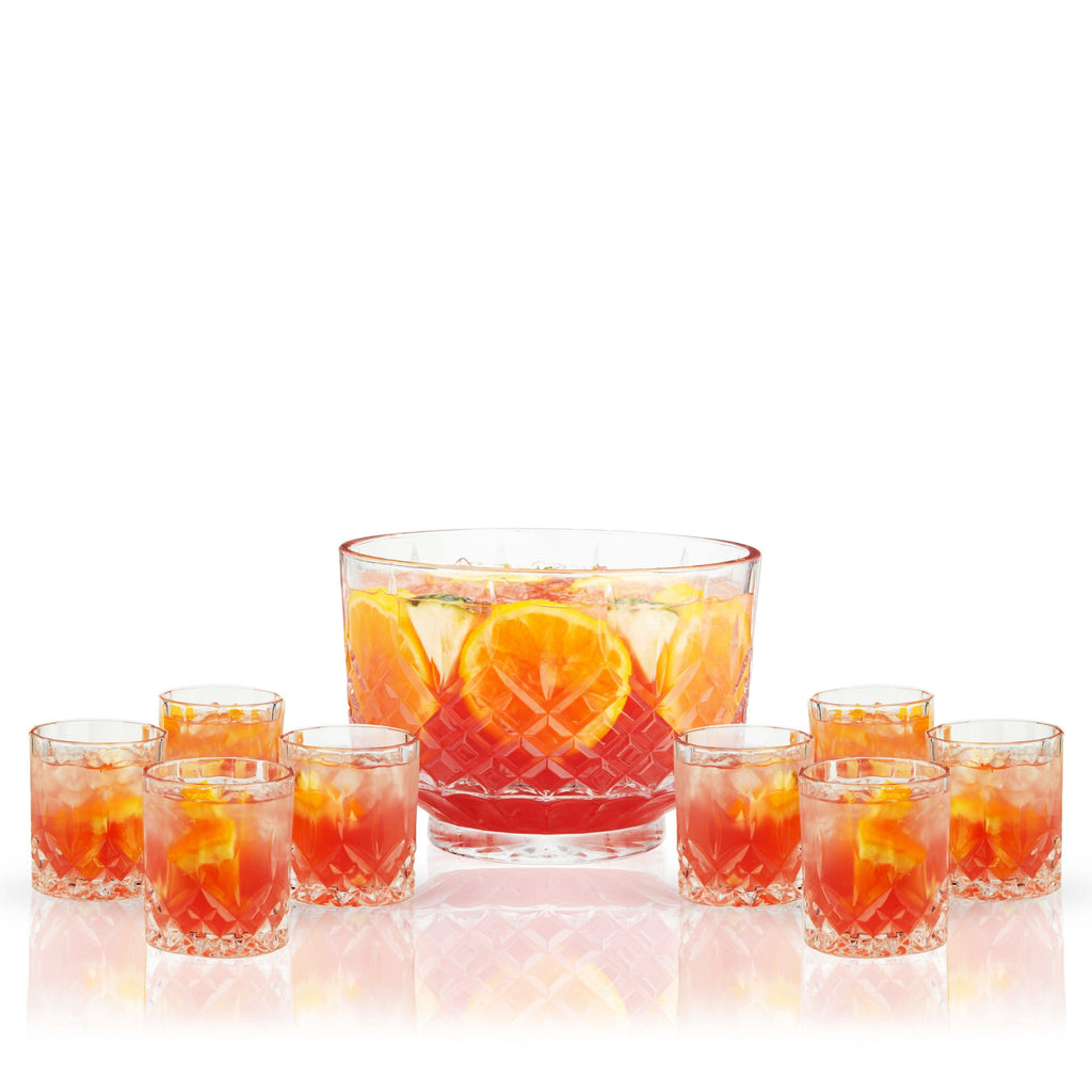 Viski Admiral Crystal Punch Bowl and Tumbler Set - SwagglyLife Home & Fashion