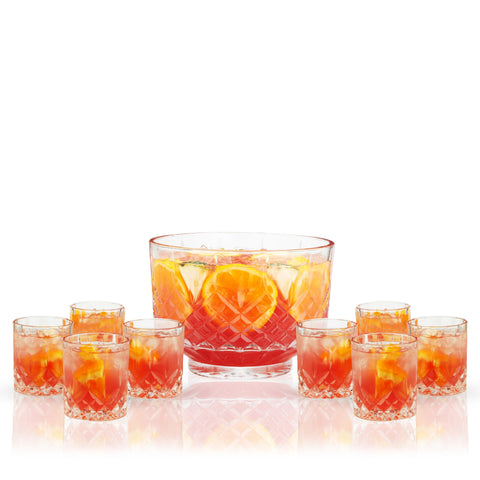 Viski Admiral Crystal Punch Bowl and Tumbler Set