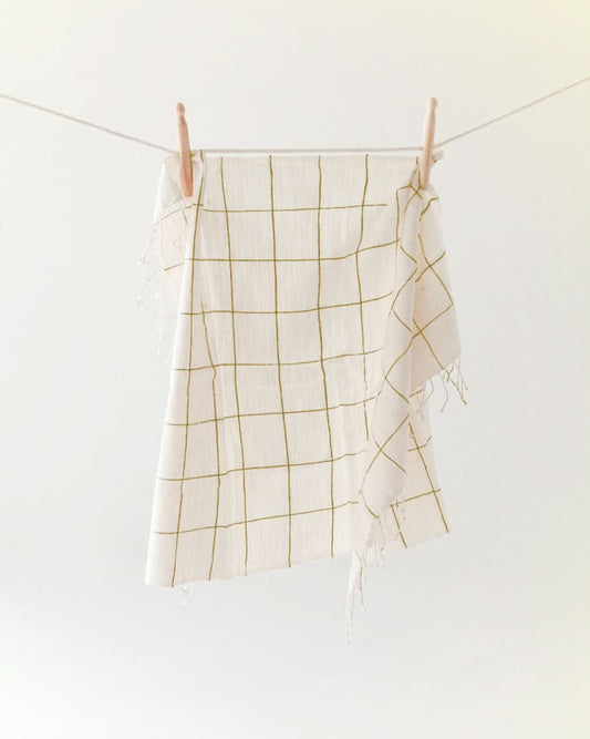 Windowpane Plaid Hand Towel in Beige - Kitchen Towels photo