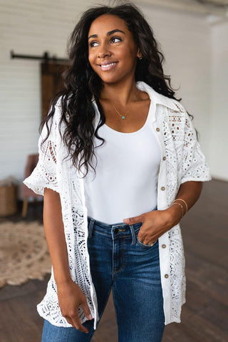 Head in the Clouds Lace Button Down - SwagglyLife Home & Fashion