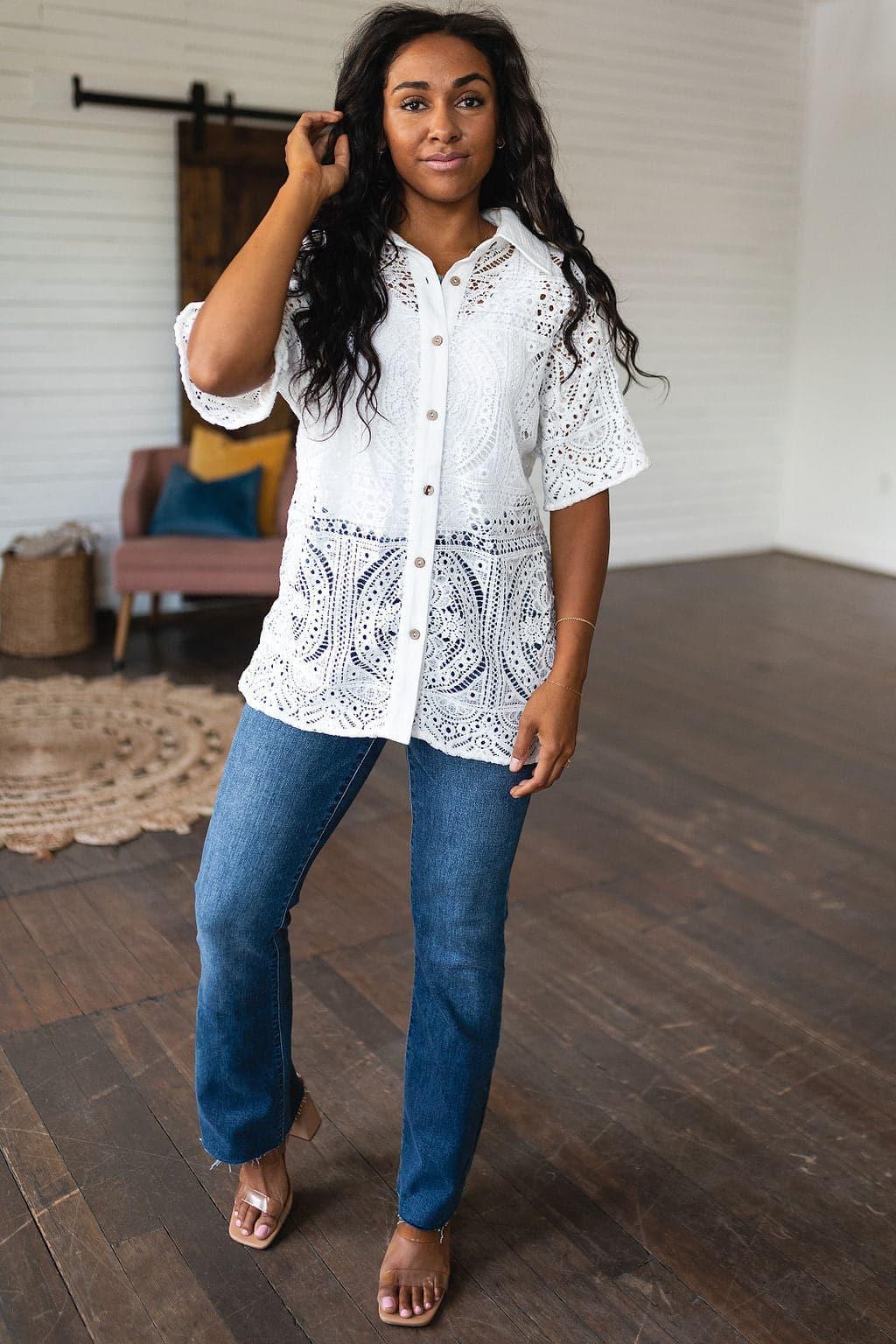 Head in the Clouds Lace Button Down - SwagglyLife Home & Fashion