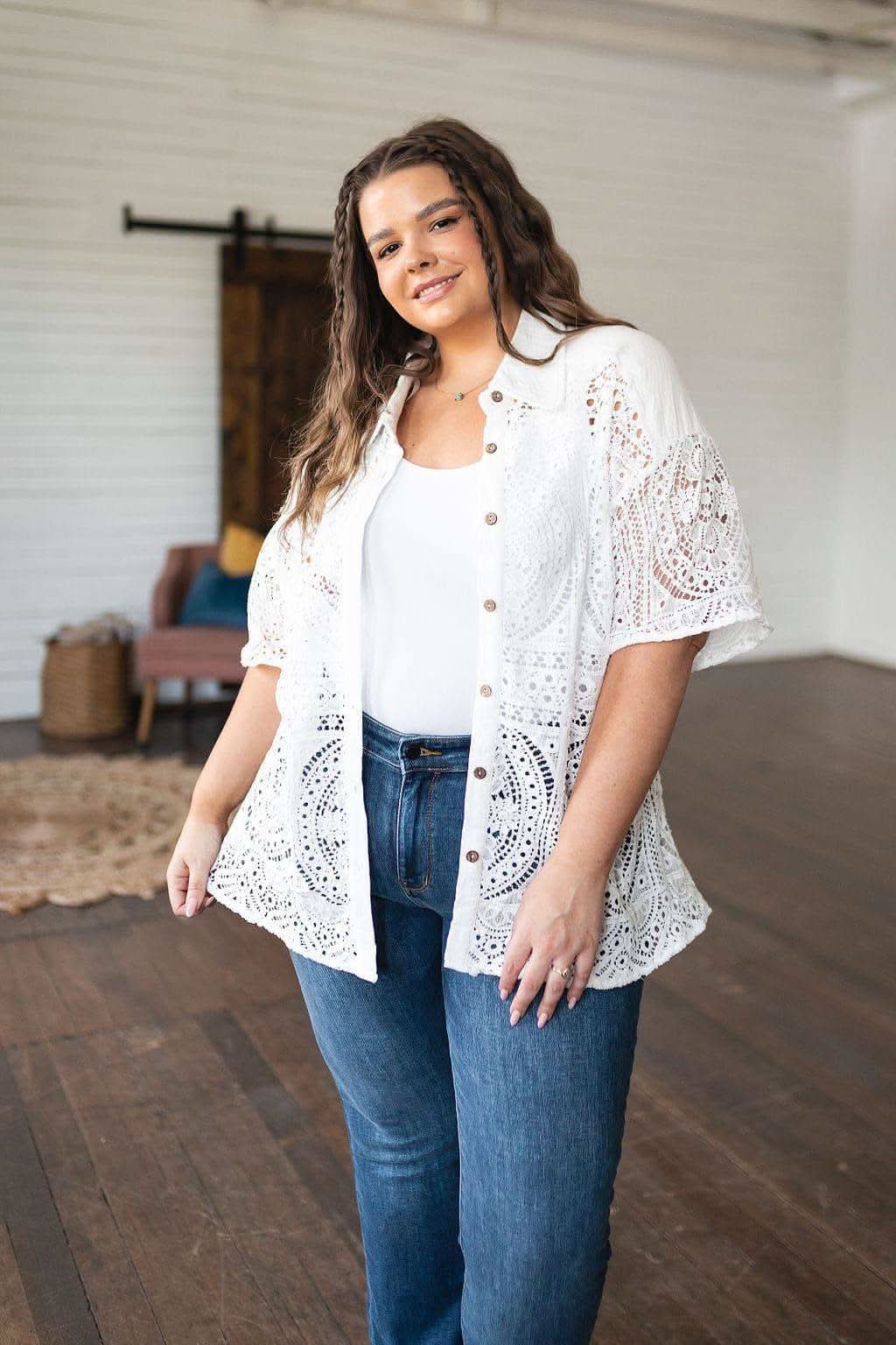 Head in the Clouds Lace Button Down - SwagglyLife Home & Fashion