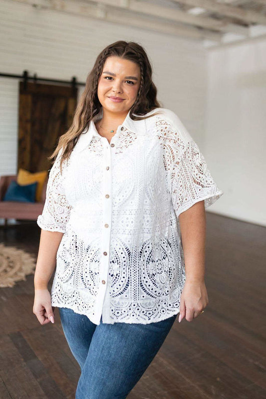 Head in the Clouds Lace Button Down in - Tops photo