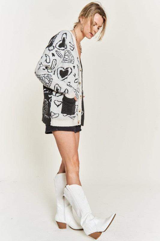Heart Paisley and Color Block Cardigan - SwagglyLife Home & Fashion